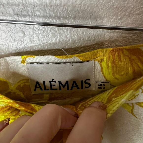 Alemais Sonny high waisted floral lemon yellow white linen shorts 2 - Picture 5 of 9